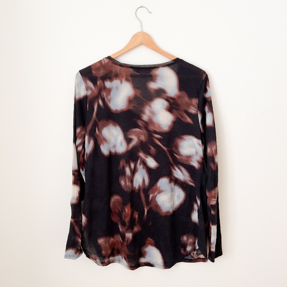 Black Floral Tunic Top - Semi Sheer Frayed - Size Large - Artsy Dark Floral - Picture 7 of 14